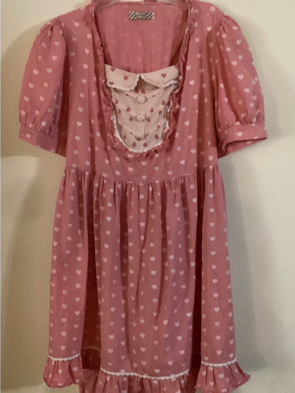 Japanese Lolita Fashion Pink Heart Print Lace-up Corset Dress Size 5X